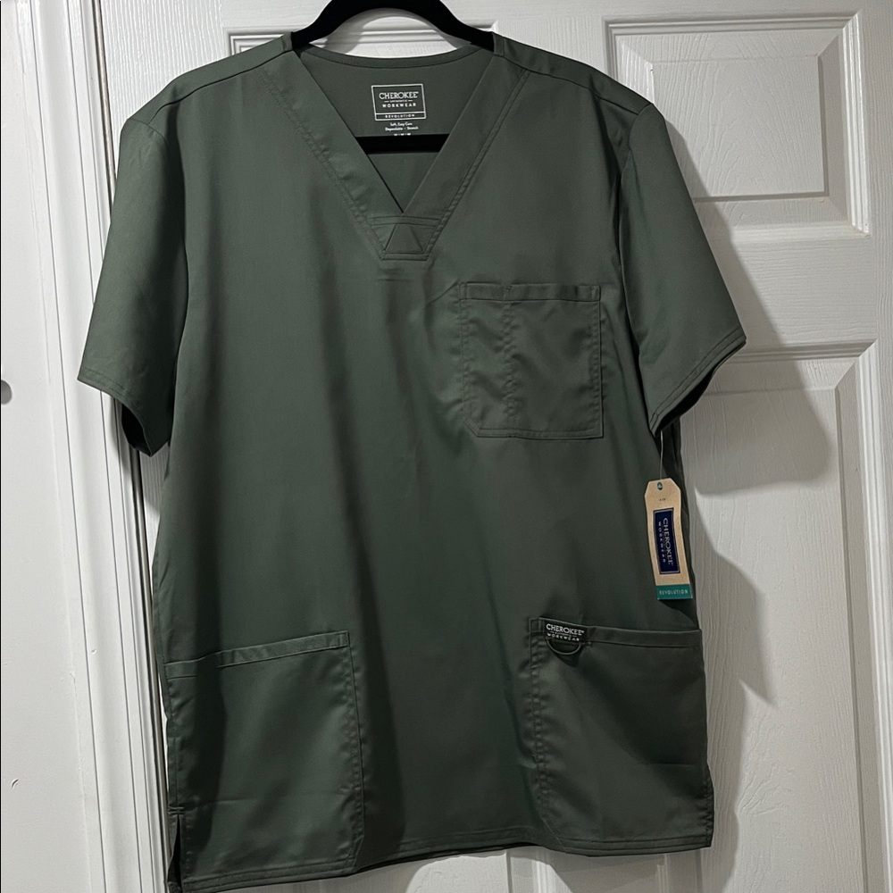 Cherokee Men's Green V-Neck Scrub Shirt